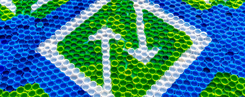 Recycled plastic bottle cap mosaic